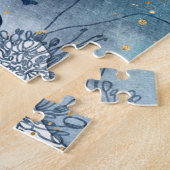 Pisces twin fish zodiac black gold flowers planets ジグソーパズル (側面)