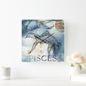 Pisces twin fish zodiac black gold flowers planets スクエア壁時計 (ホーム)