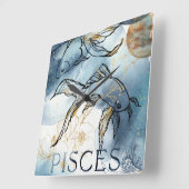 Pisces twin fish zodiac black gold flowers planets スクエア壁時計 (傾斜)