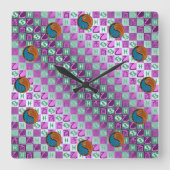 Pisces & Wood Rooster スクエア壁時計 (正面)