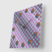 Pisces & Wood Rooster スクエア壁時計 (傾斜)