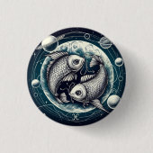 Pisces Yin Yang Koi Fish Astrology Zodiac Sign 缶バッジ (正面)