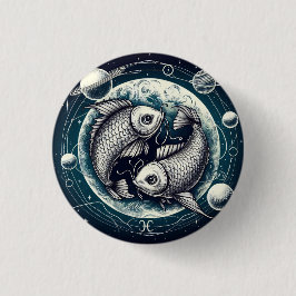 Pisces Yin Yang Koi Fish Astrology Zodiac Sign 缶バッジ