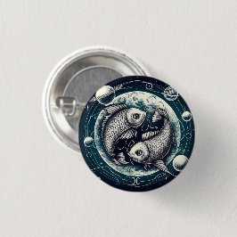 Pisces Yin Yang Koi Fish Astrology Zodiac Sign 缶バッジ