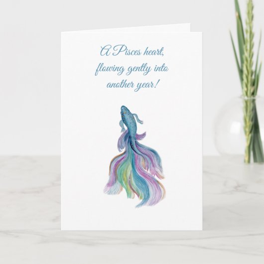 Pisces Zodiac Beautiful Betta Fish Birthday カード (正面)