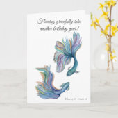 Pisces Zodiac Betta Fighting Fish Birthday カード (黄色い花)