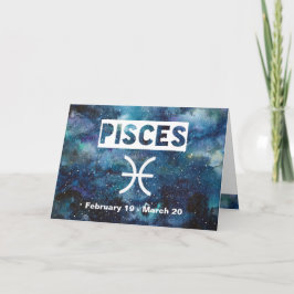 Pisces Zodiac Blue Watercolor Galaxy Birthday カード
