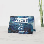 Pisces Zodiac Blue Watercolor Galaxy Birthday カード (正面)