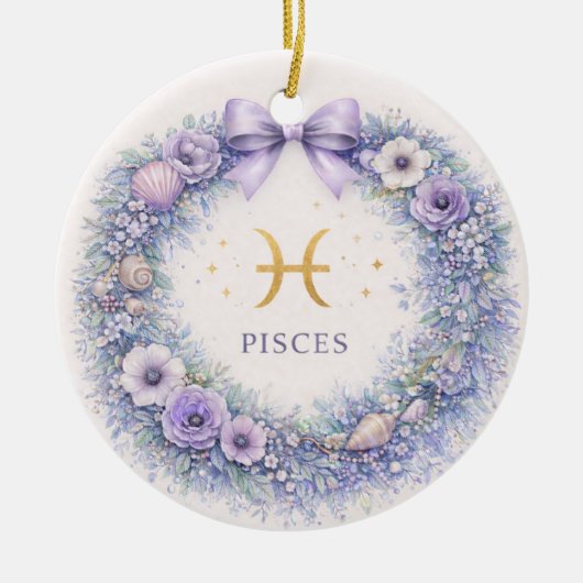 Pisces Zodiac Christmas Ornament – Winter Wreath i セラミックオーナメント (正面)