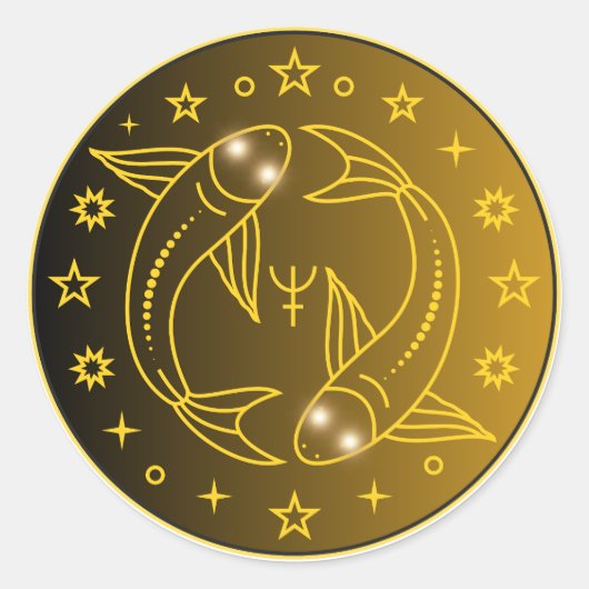 Pisces Zodiac Emblem | Minimal Celestial Symbol ラウンドシール (正面)