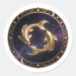 Pisces Zodiac Fish ラウンドシール
