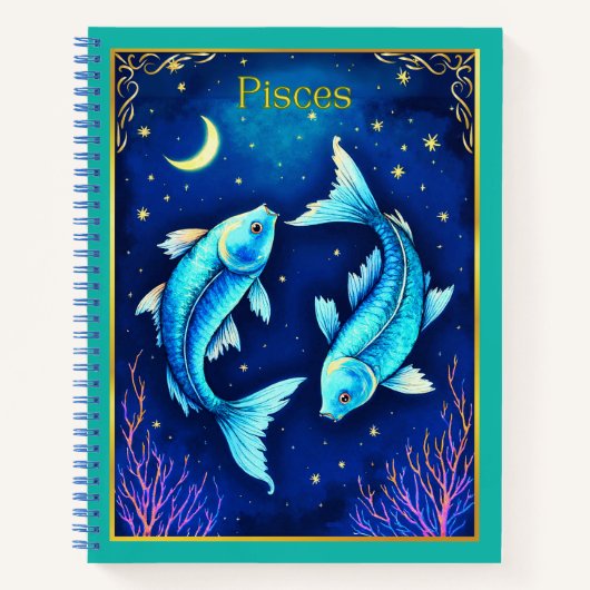 Pisces Zodiac Fish Swim in Cosmic Waters Journal ノートブック (正面)