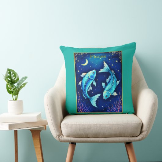 Pisces Zodiac Fish Swimming in Cosmic Waters クッション (椅子)