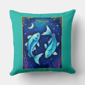 Pisces Zodiac Fish Swimming in Cosmic Waters クッション (裏面)