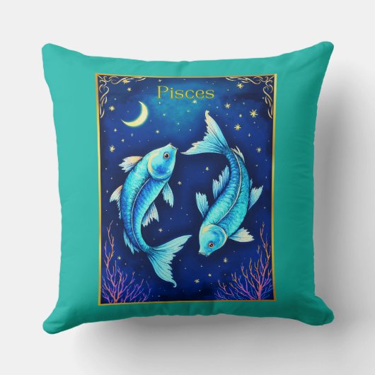 Pisces Zodiac Fish Swimming in Cosmic Waters クッション (裏面)
