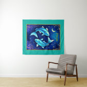 Pisces Zodiac Fish Swimming in Cosmic Waters タペストリー (インサイチュ(横))