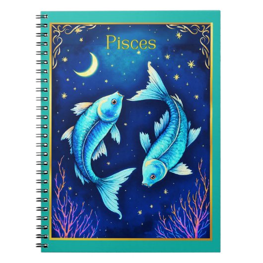 Pisces Zodiac Fish Swimming in Cosmic Waters ノートブック (正面)