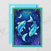 Pisces Zodiac Fish Swimming in Cosmic Waters ポストカード (正面/裏面)