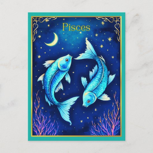 Pisces Zodiac Fish Swimming in Cosmic Waters ポストカード (正面)