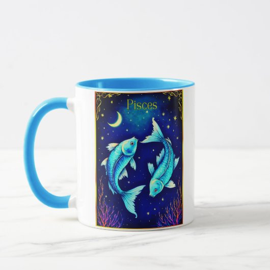 Pisces Zodiac Fish Swimming in Cosmic Waters マグカップ (左)