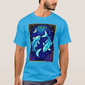 Pisces Zodiac Fish Swimming in Cosmic Waters Tシャツ (正面)