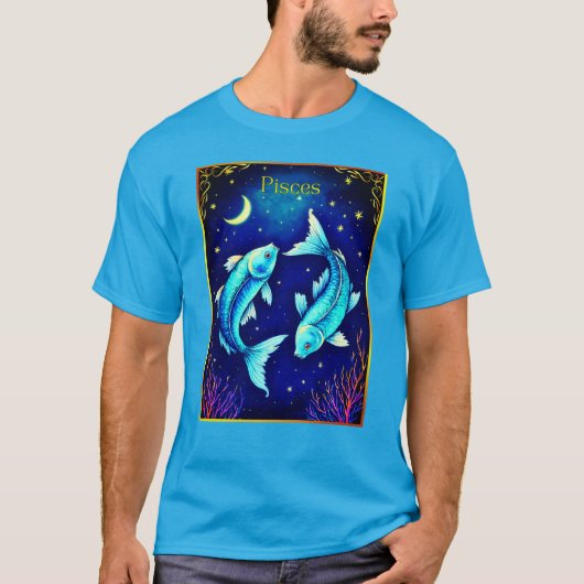 Pisces Zodiac Fish Swimming in Cosmic Waters Tシャツ (正面)