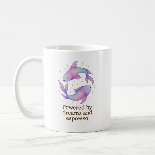 Pisces Zodiac Mug – Powered by Dreams and Espresso コーヒーマグカップ (左)