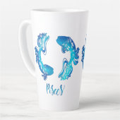 Pisces zodiac sign bright light blue glitter fish カフェラテマグ (左アングル)