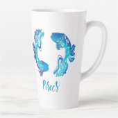 Pisces zodiac sign bright light blue glitter fish カフェラテマグ (右)