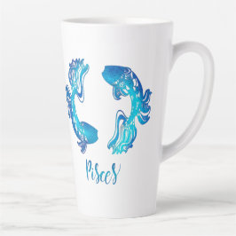 Pisces zodiac sign bright light blue glitter fish カフェラテマグ