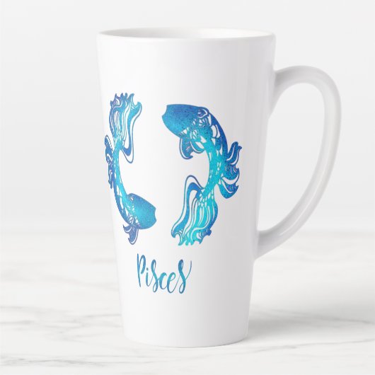 Pisces zodiac sign bright light blue glitter fish カフェラテマグ (右)