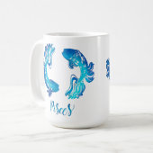 Pisces zodiac sign bright light blue glitter fish コーヒーマグカップ (正面左)