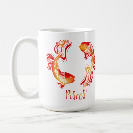 Pisces zodiac sign red orange glitter fish コーヒーマグカップ (左)