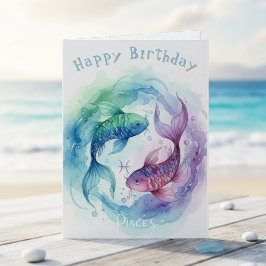 Pisces Zodiac Sign Watercolor Fish Happy Birthday カード