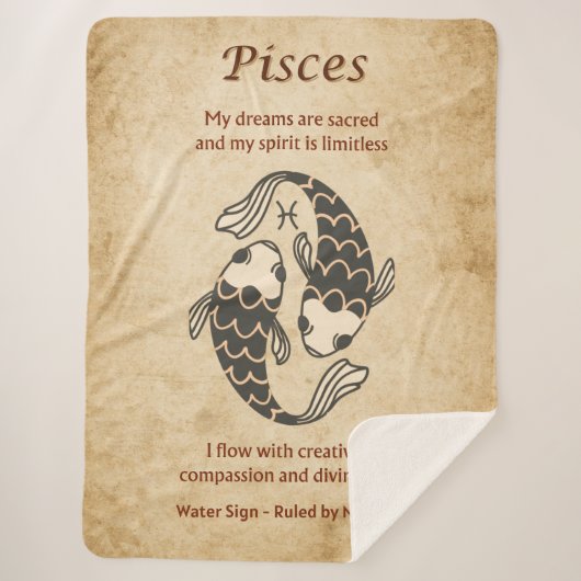 Pisces Zodiac Sign with Affirmations シェルパブランケット (正面)
