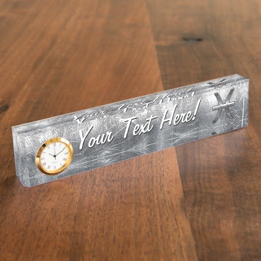 Pisces Zodiac Symbol in grunge steel style print デスクネームプレート (側面)