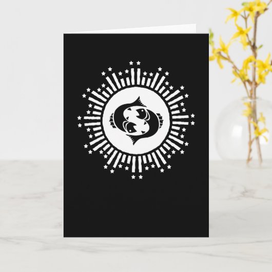 Pisces Zodiac Symbol with Celestial Starburst  カード (黄色い花)