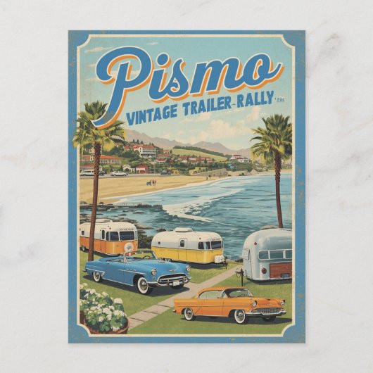 Pismo Beach Vintage Coastal Scene ポストカード (正面)