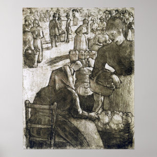 Pissarro – ポントワーズの植物市場 ポスター