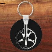 Pista自転車クランクセット – 黒の上に白 キーホルダー (正面)