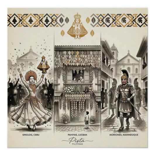 Pista — Sinulog · Pahiyas · Moriones ポスター (正面)