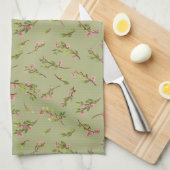 Pistachio Greenのフローラの花を投げた キッチンタオル (四つ折り)