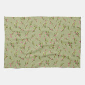Pistachio Greenのフローラの花を投げた キッチンタオル (横)