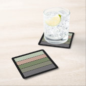 Pistachio Nut Shell Green Peach Purple Stripes  スクエアペーパーコースター (インサイチュ)