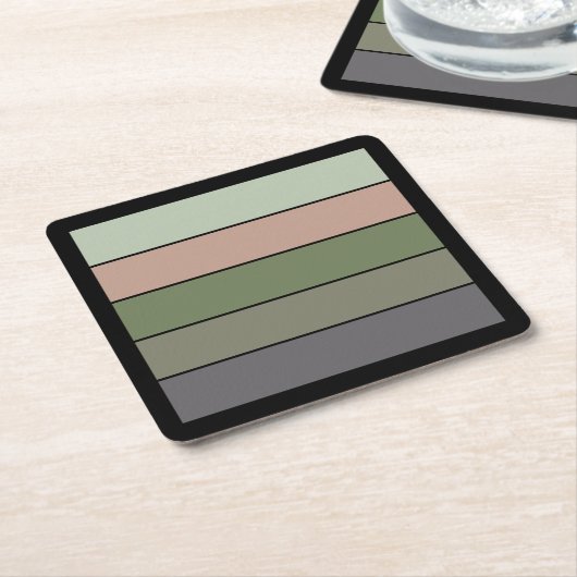 Pistachio Nut Shell Green Peach Purple Stripes  スクエアペーパーコースター (アングル)