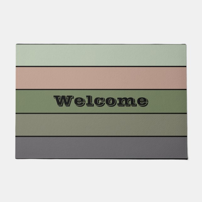 Pistachio Nut Shell Green Peach Purple Stripes  ドアマット (正面)