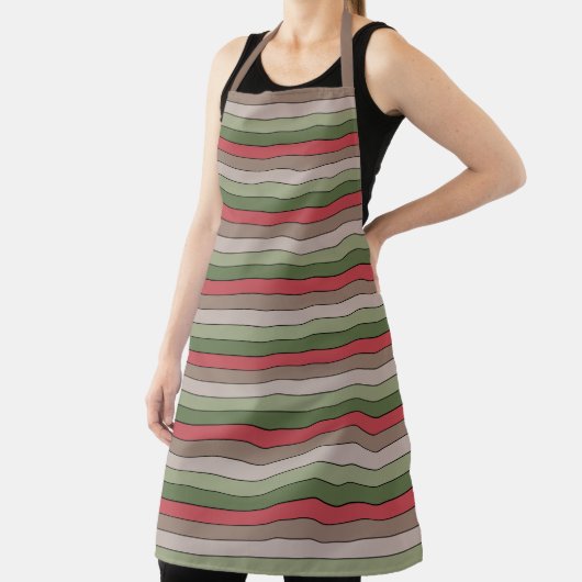 Pistachio Nut Shell Green Red Brown Stripes  エプロン (インサイチュ)