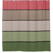 Pistachio Nut Shell Green Red Brown Stripes シャワーカーテン (正面)