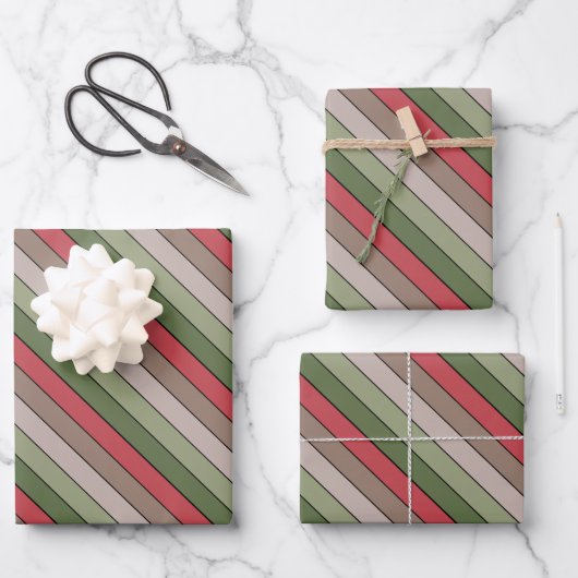 Pistachio Nut Shell Green Red Brown Stripes  ラッピングペーパーシート (正面)