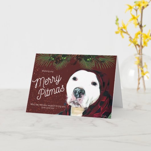 Pit Bull Christmas "Merry Pitmas"  Greeting Card カード (黄色い花)